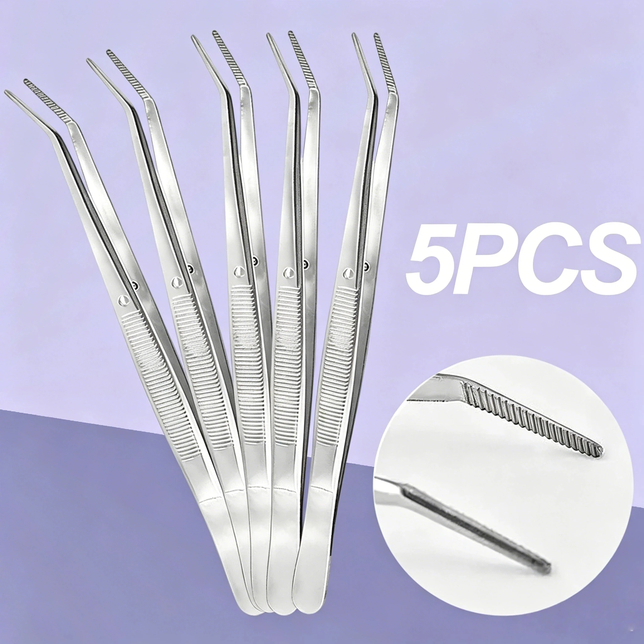 5PCS Stainless Steel Dental Cotton Tweezers Cotton Roll Filling Clip Nail Art Nippers Pincers Forceps Medical Dentist tool
