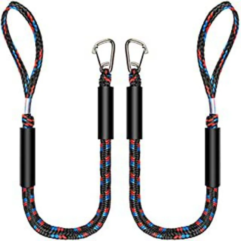 Polyethylene Bungee Dock Line, Built‑in Buffer Mooring Rope with Stainless Steel Clip for PWC, Kayak & Boat