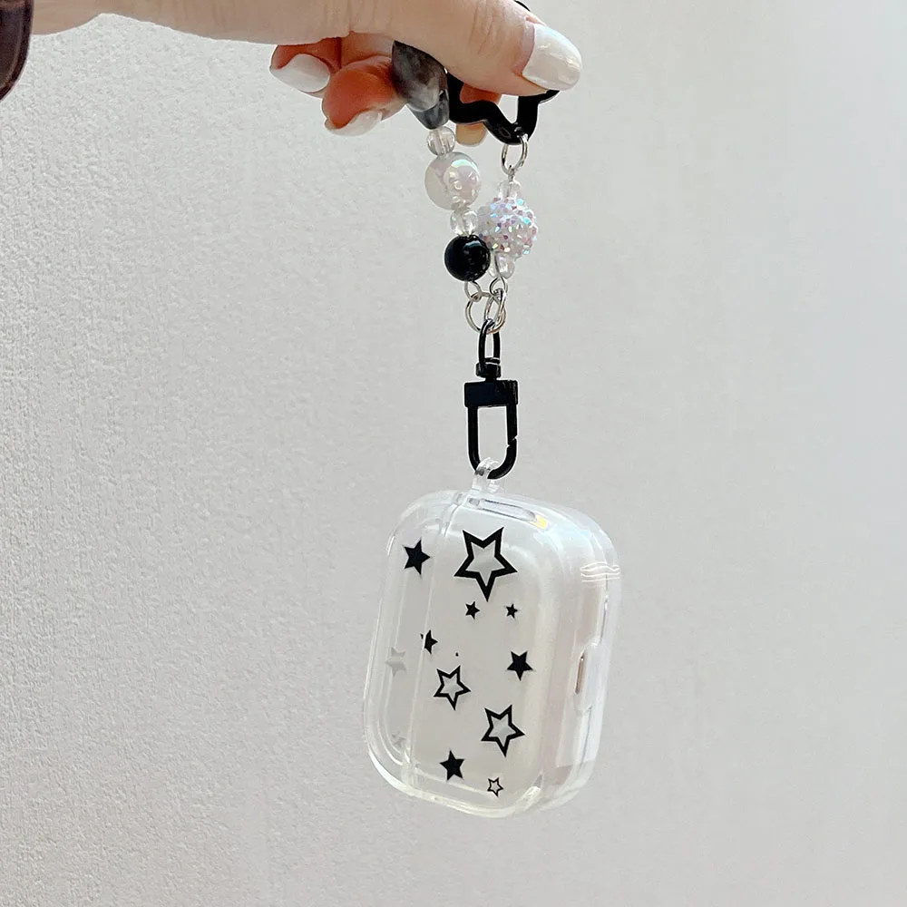 Korean INS Cute Star Pendant Keychain Case For Apple Airpods Pro 2 1 Transparent Wireless Earphone Box Cover for AirPod 3 Funda