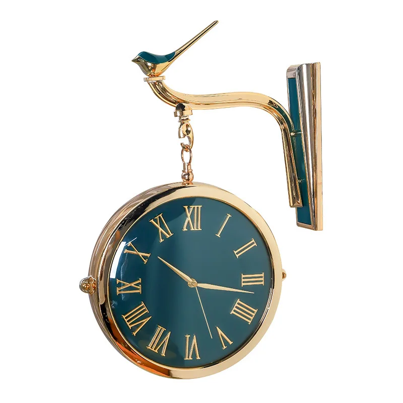 

Light luxury double-sided clock wall clock living room home stylish modern simple high-end sense muted two-sided clock clock