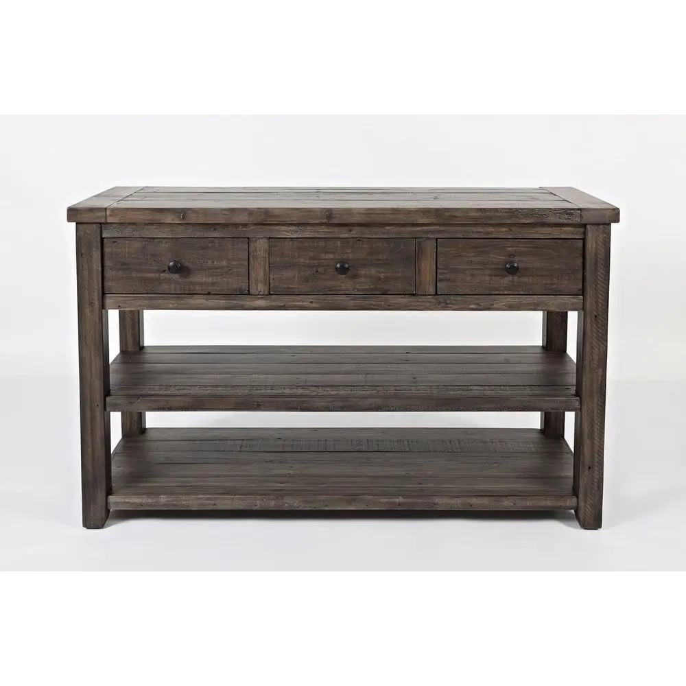 

Rustic Pine Wood 3 Drawer Accent Table, 50 for Living Room or Entryway, Brown