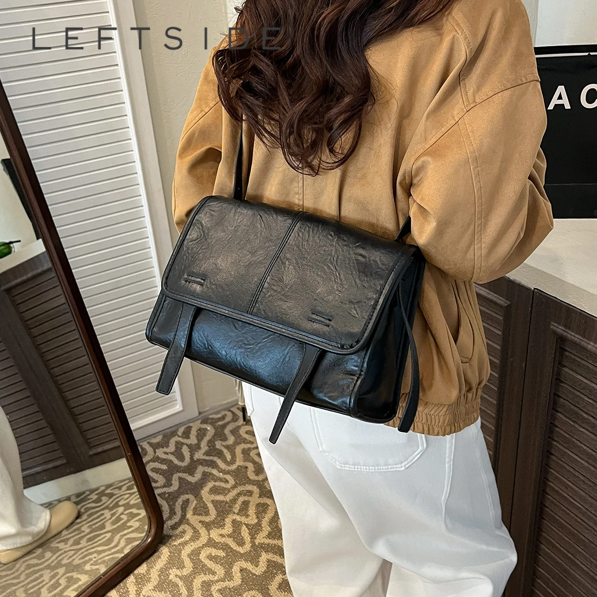 

Левая сторона, винтажная сумка через плечо из искусственной кожи для женщин, сумки с регулируемым ремешком, повседневная сумка в стиле ретро, женские трендовые сумки на плечо