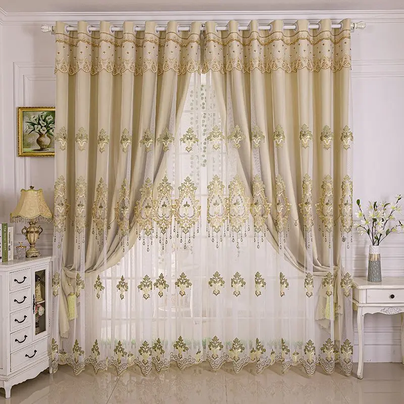 Custom. [2660-Person] Curtain Bedroom Shading Advanced Light Luxury High-End Two-Layer Cloth Yarn Integrated Set Two-