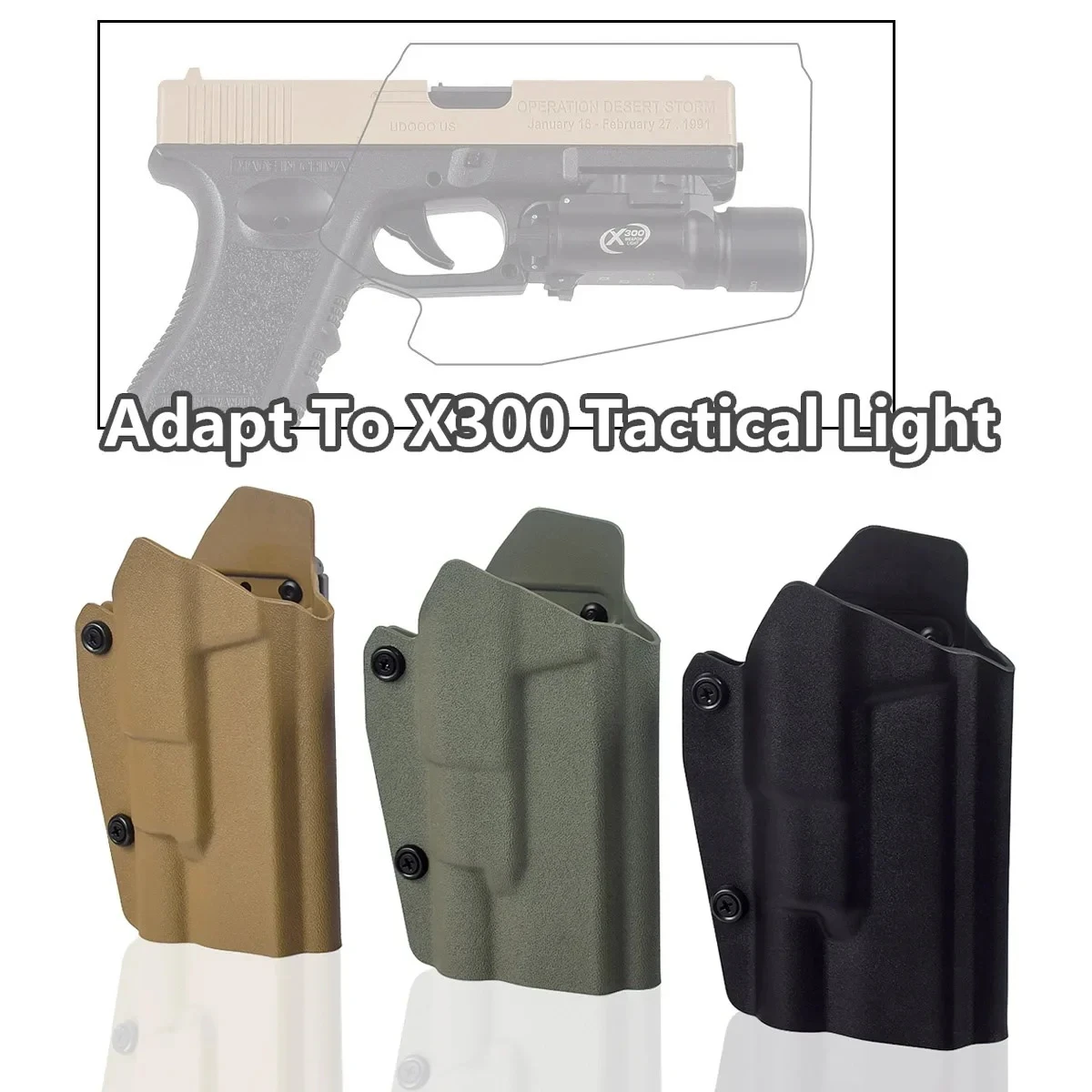 

Тактическая кобура Kydex с ремнем для Glock 17 19 19X 45, кобура для пистолета, подходит для фонарика X300, аксессуары для охоты
