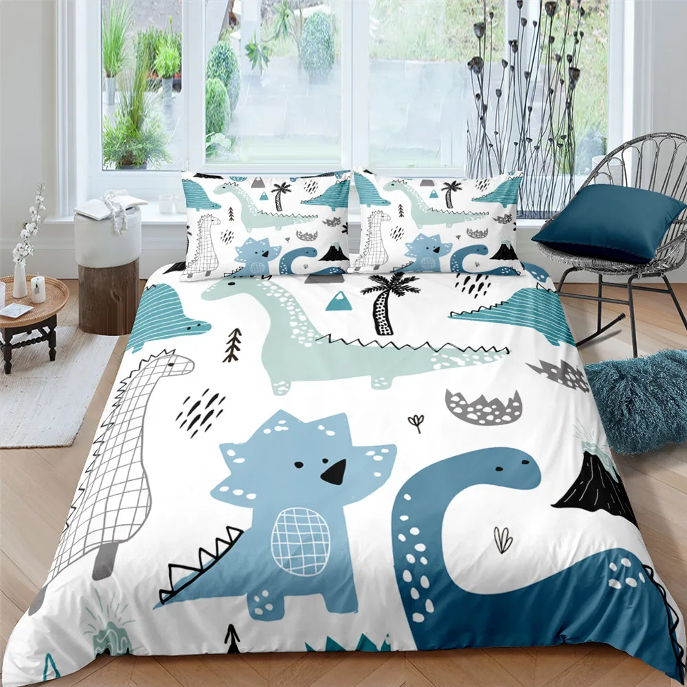 

Cute Dinosaur Duvet Cover Sets 3pcs For Kids Bed Set Pillowcase Boy Cartoon Quilt Cover Children Queen King Size Bed Linens