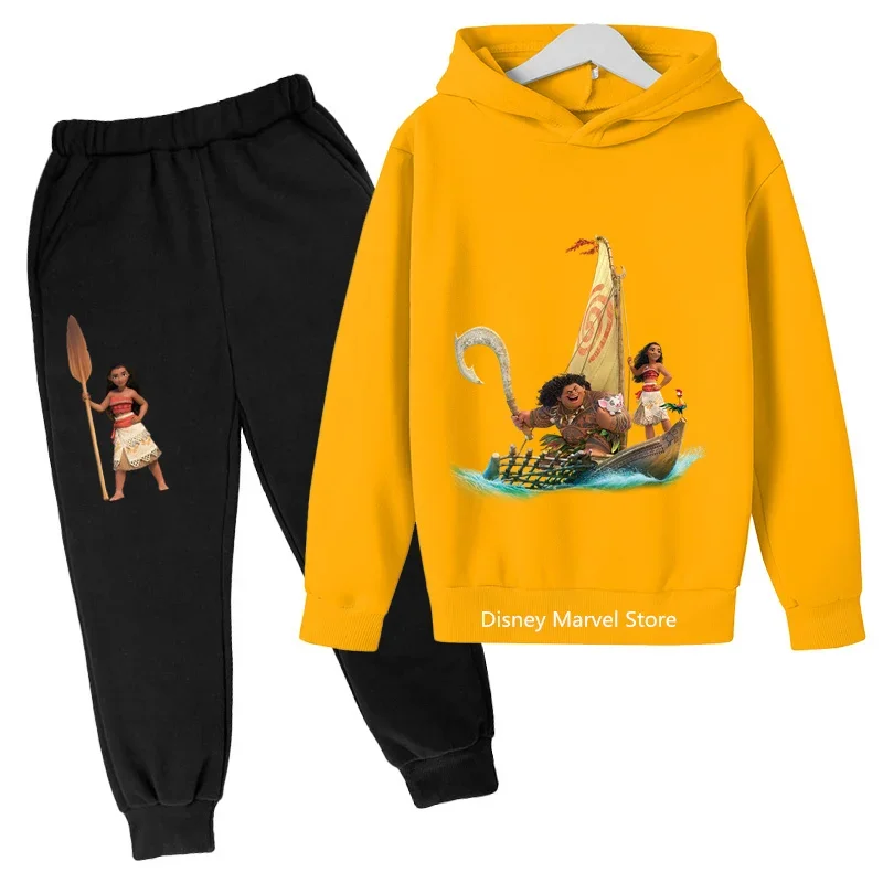 Girls Spring Moana Princess Long Sleeve Sweatshirt New Fashion Kids Hoodie Sweatpants Suit Girls 1-14 Years Old Kids Pullover