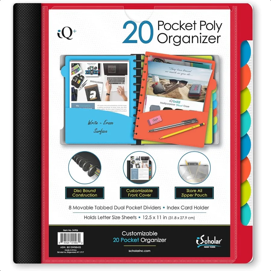

20 Pocket Folder with Zipper Pouch Color May Vary 34906