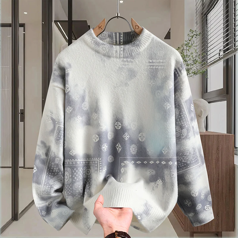 

Модный вязаный свитер для мужчин: повседневная трикотажная одежда, базовый слой для молодых мужчин, зимний сезон, комфортный, из смеси полиэстера и нейлона