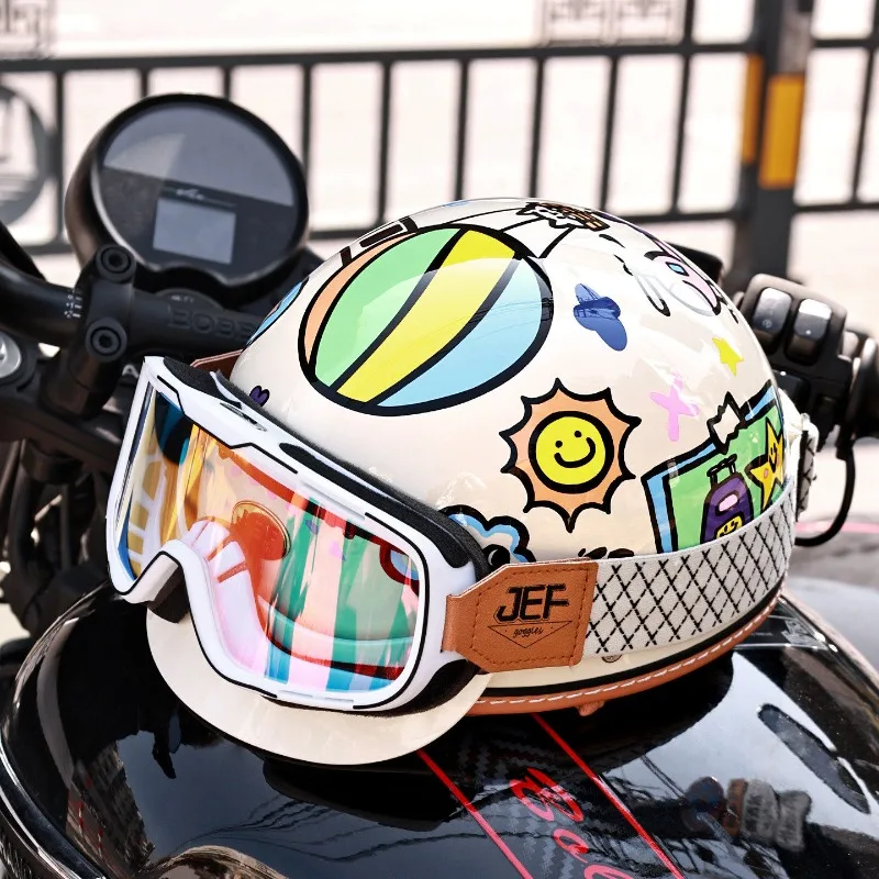 Retro Half Helmet Unisex Summer Scooter Motorcycle Helmet Lightweight Cool Lining Electric Bike Vintage Scoop Helmet