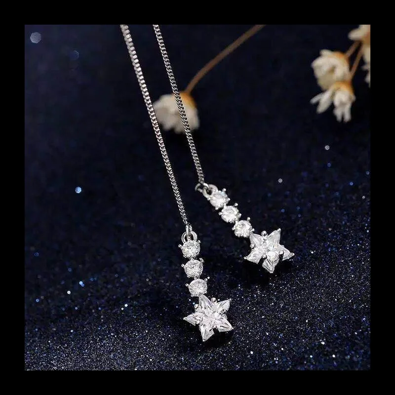 

Длинные серьги-гвоздики с кисточками, женские серьги в форме звезды с цирконием и бриллиантами, японская и корейская версия Exquisi