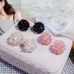 Delysia King Women High-grade Crystal Birthday Party Earrings Trendy Flower Elegant Temperament Banquet Ear Stud
