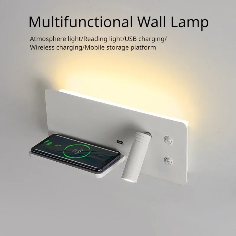 LED Wall Lamp Reading Light Bedroom Phone Wireless Charging USB Charging Rotatable Wall Rotatable Lights Living Room Beside Lamp