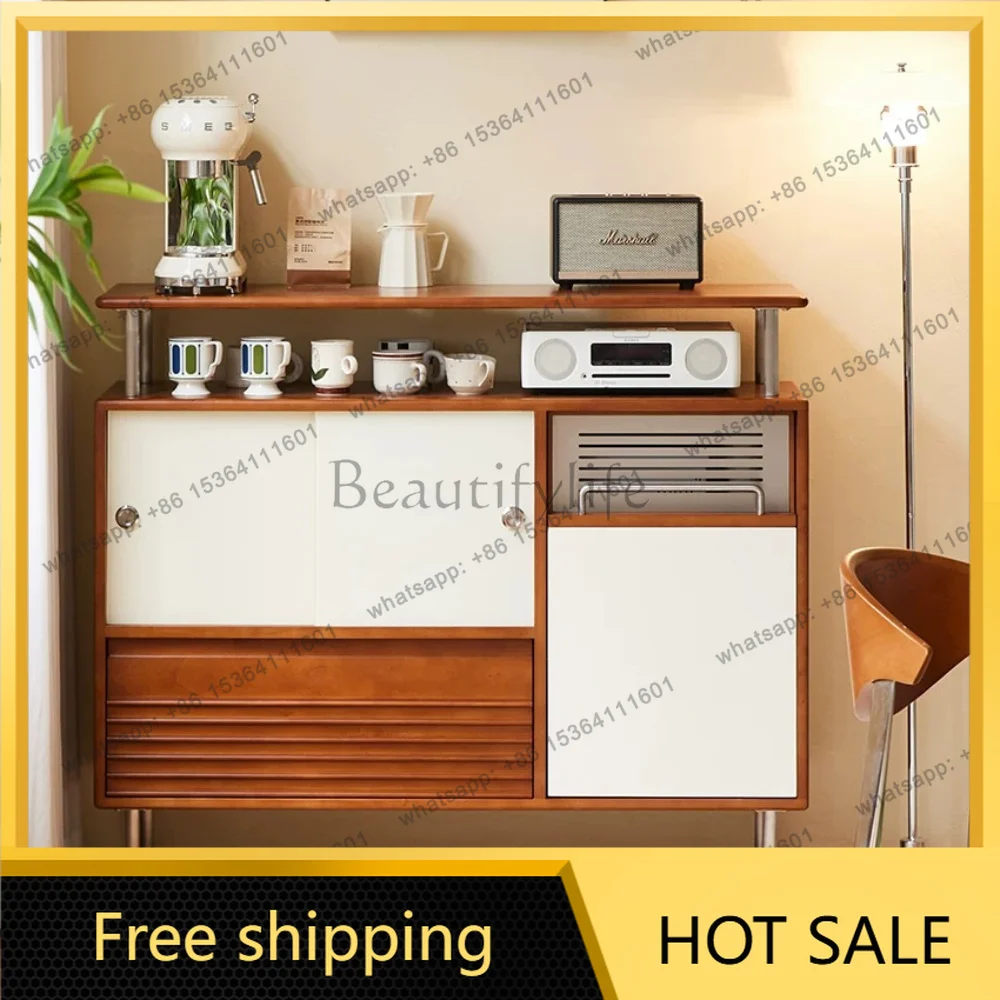 L French retro solid wood dining side cabinet living room wall integrated storage cabinet