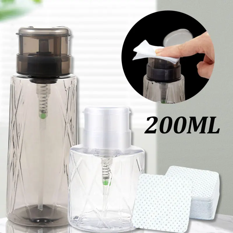 200/60ML Lockable Empty Pump Dispenser Refillable Bottle Nail Polish Makeup Remover Manicure Cleaner Container Press Bottle