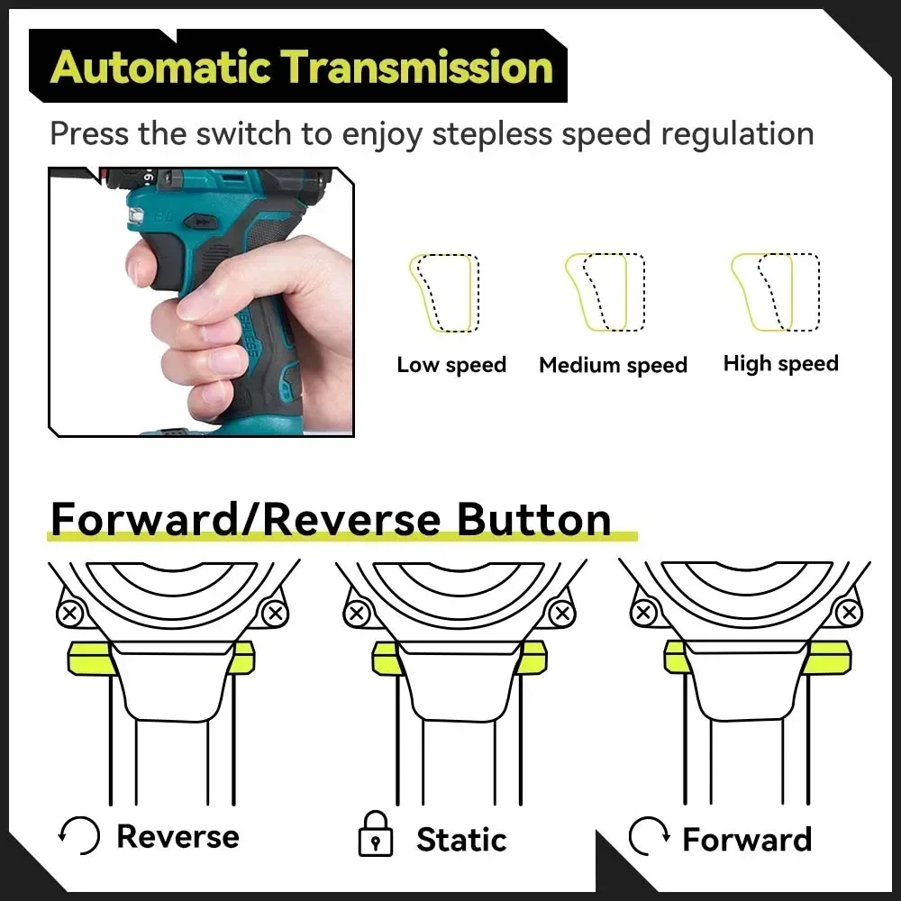 NEWBENY 10mm 21+2 Torque Brushless Electric Impact Drill Cordless Electric Screwdriver DIY Household Tool For Makita 18V Battery