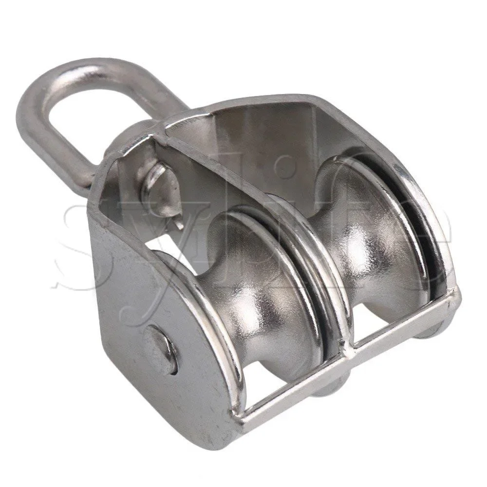 M32 32mm 304 Stainless Steel Double Pulley Block - Swivel Chain Traction Wheel for Lifting/Rigging