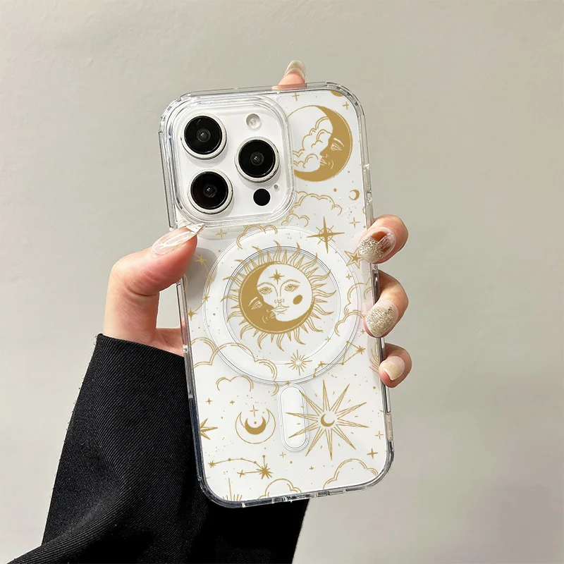 

Golden Starry Sky Wireless Charging Case for iPhone 17 Air 16 E 15 14 13 12 Mini 11 Pro Max Dustproof Transparent Silicone Cover