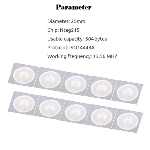 Imagen 2 del producto 5YOA 50/100 Uds Ntag215 etiqueta adhesiva NFC etiqueta adhesiva 13,56 MHz ISO14443A blanco Universal 215 RFID teléfono etiqueta adhesiva disponible