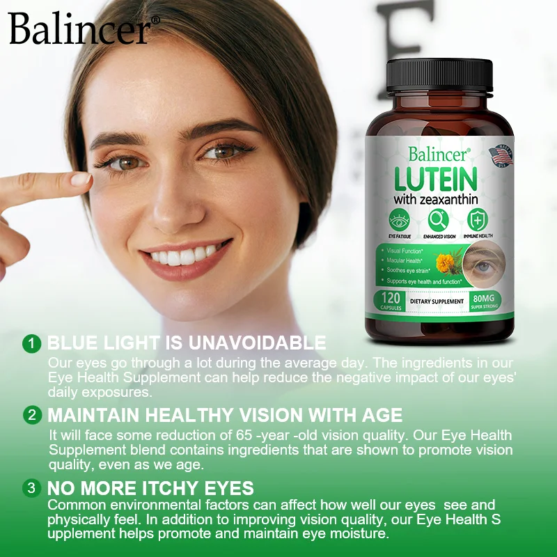 Lutein Capsules - Vision Vitamin Supplements To Relieve Eye Fatigue and Dryness, Help Vision Health and Blue Light Protection