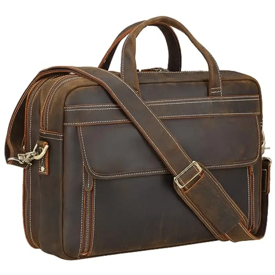 

Leather Briefcase for Men 15.6 17 Laptop Computer Case Business Travel Work Messenger Cross Body Shoulder Bag