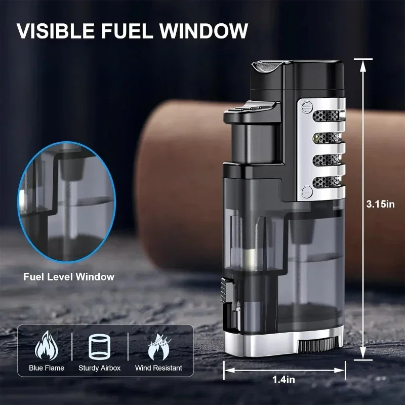 Men 3 Blue Flame Cigar Lighter Windproof Butane Gas Cigars Lighters Direct Spray Gun Jet Lighter Welding Torch Cigarette Smoking - Image 6