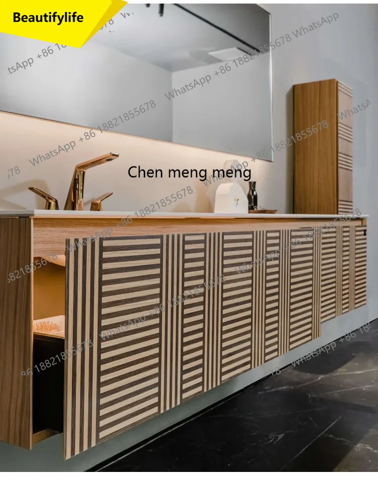 

Комплект мебели для ванной комнаты a17 Nordic из массива дерева с интегрированной раковиной из Corian, простой современный дизайн, тумба для умывания, возможность индивидуальной настройки.