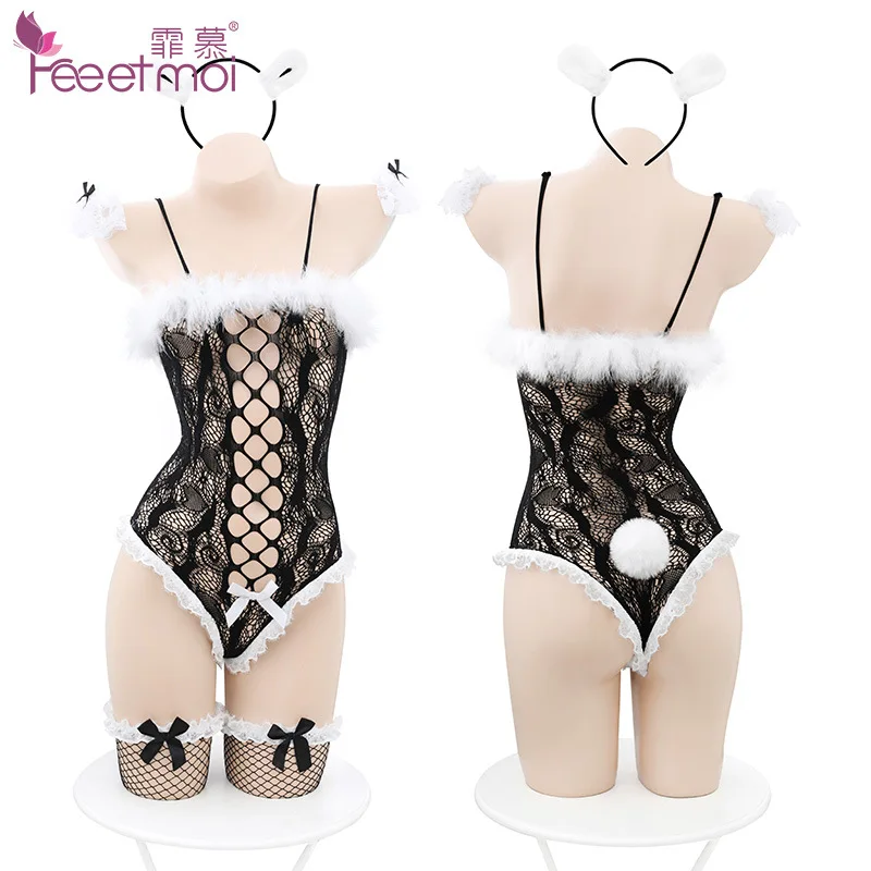 Sexy Cat Girl Pink Transparent Bodysuit Plush Body Stocking Kawaii DDLG Lolita Style Cats Anime Cosplay Costumes Bed Temptation