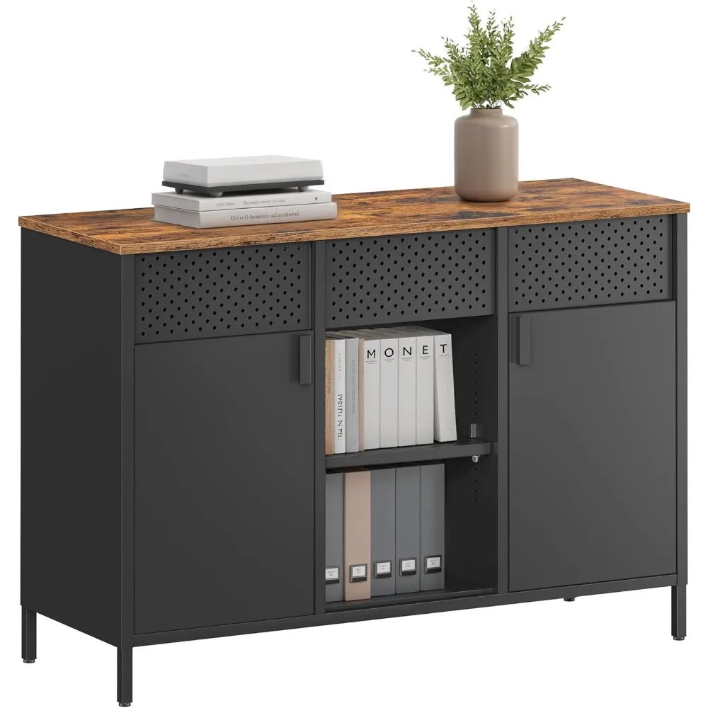 

storage cabinet, metal cabinet, sideboard with 2 doors, 15.7 x 43.3 x 29.9 inches, magnetic closure, adjustable shelves, steel