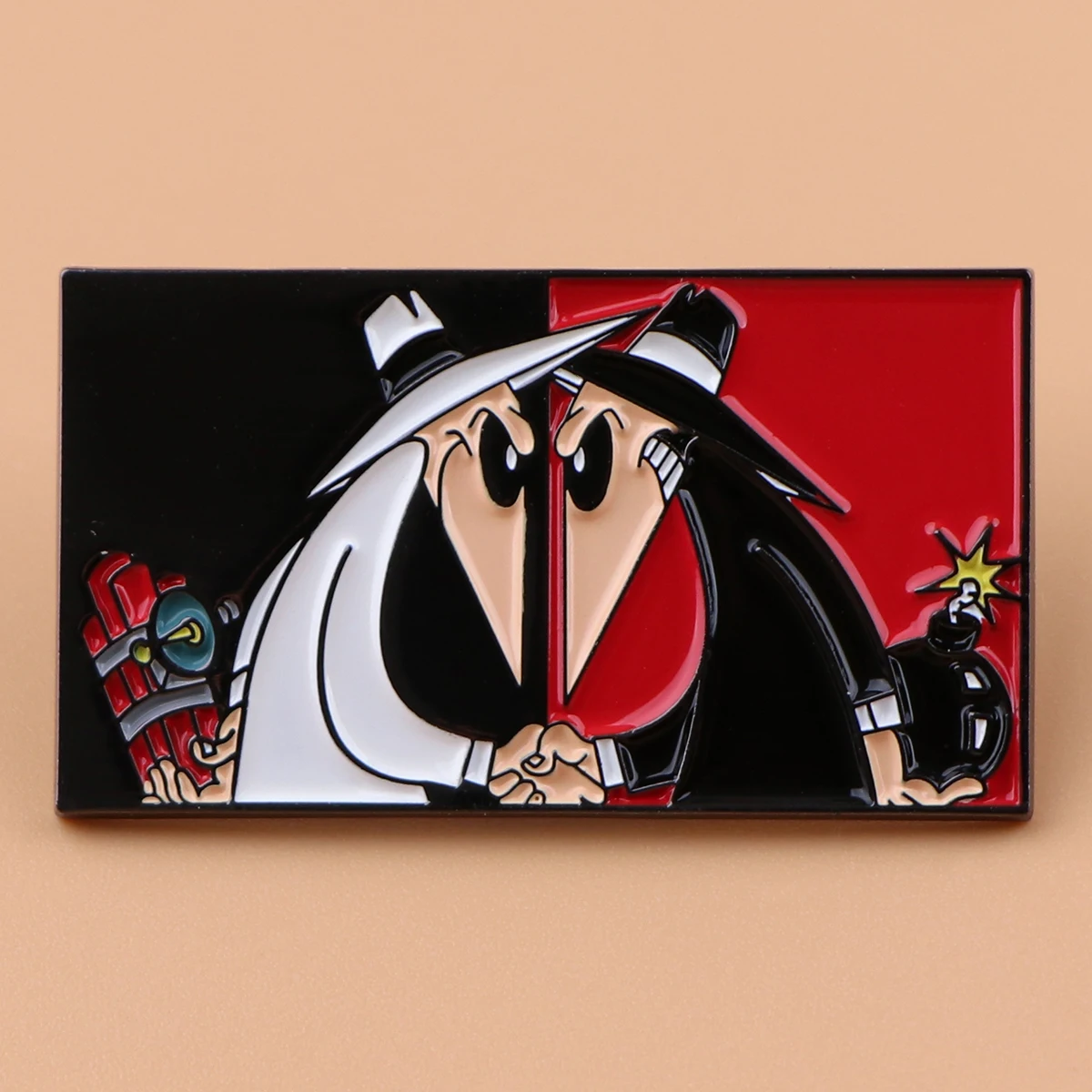 Comic Spy vs Spy Badge on Backpack Black and White Spy Enamel Pin Brooch Lapel Pin Clothing Cartoon Jewelry Kids Fans Badge Gift