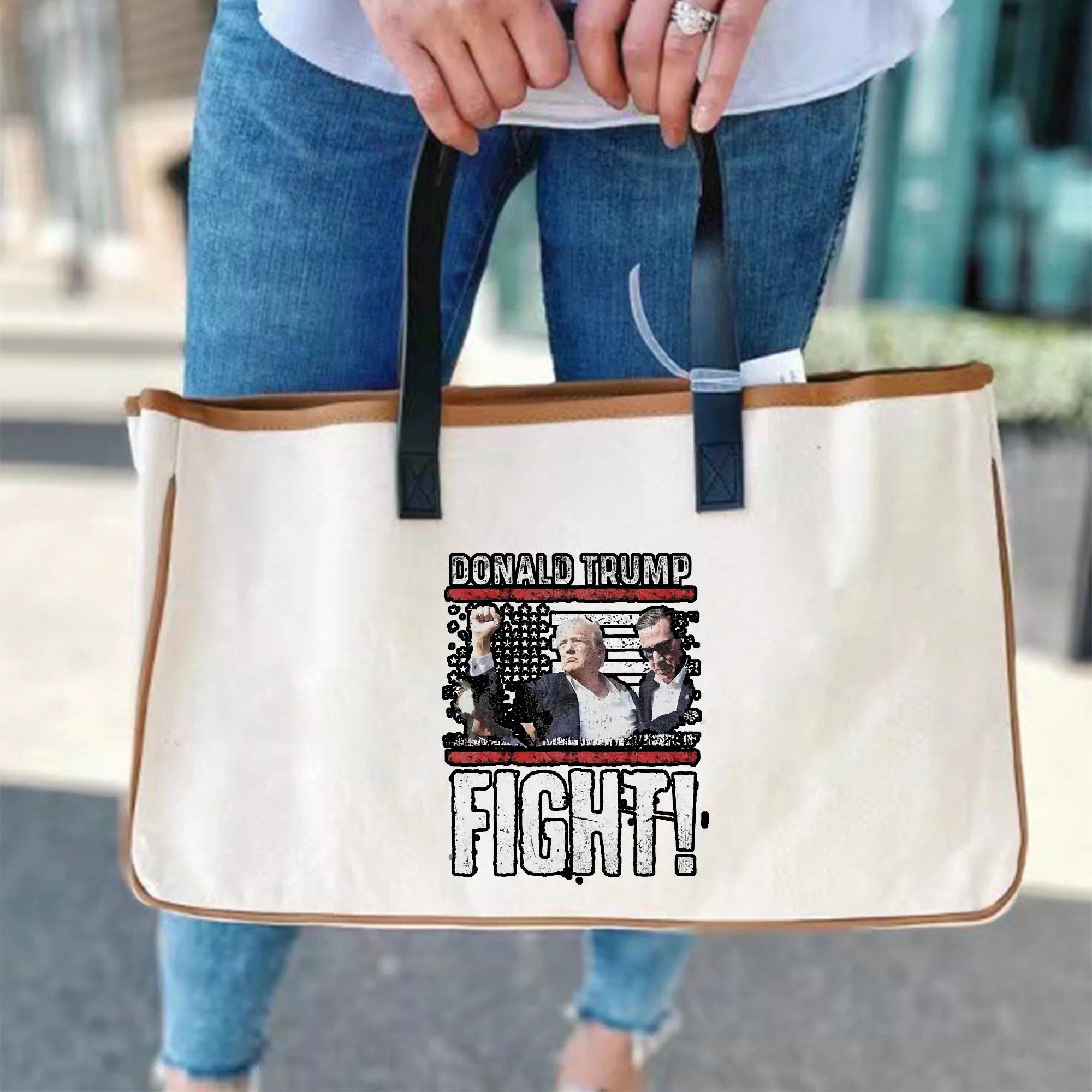 حقيبة حمل ملونة من دونالد ترامب ، حقيبة كتف ، حقيبة شاطئ قماشية ، سعة كبيرة ، هدية إبداعية للتسوق كاجوال ، طباعة ،