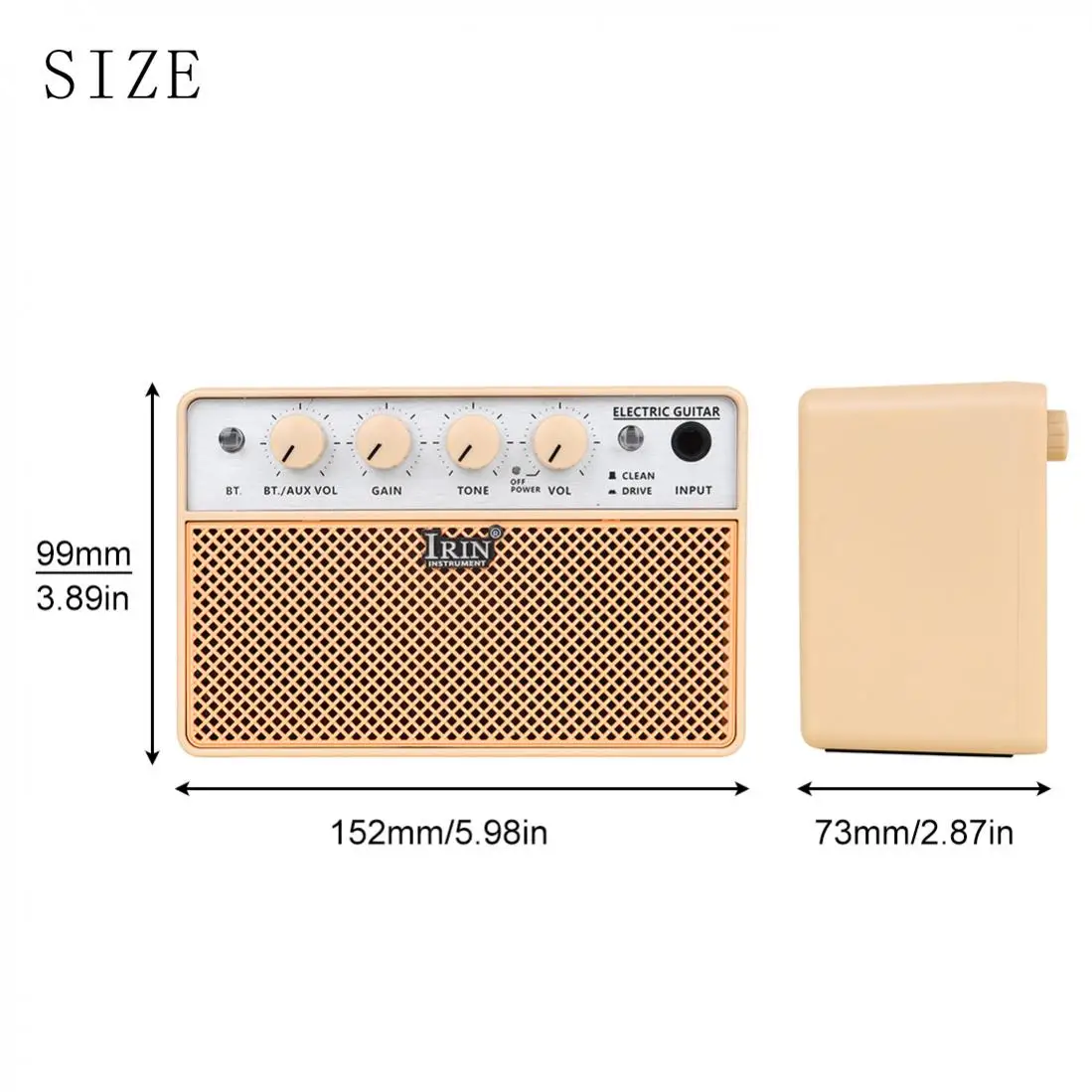 10W Rechargeable Mini Guitars Bass Amp with Clean and Drive Channels, Beige Portable Amplifier