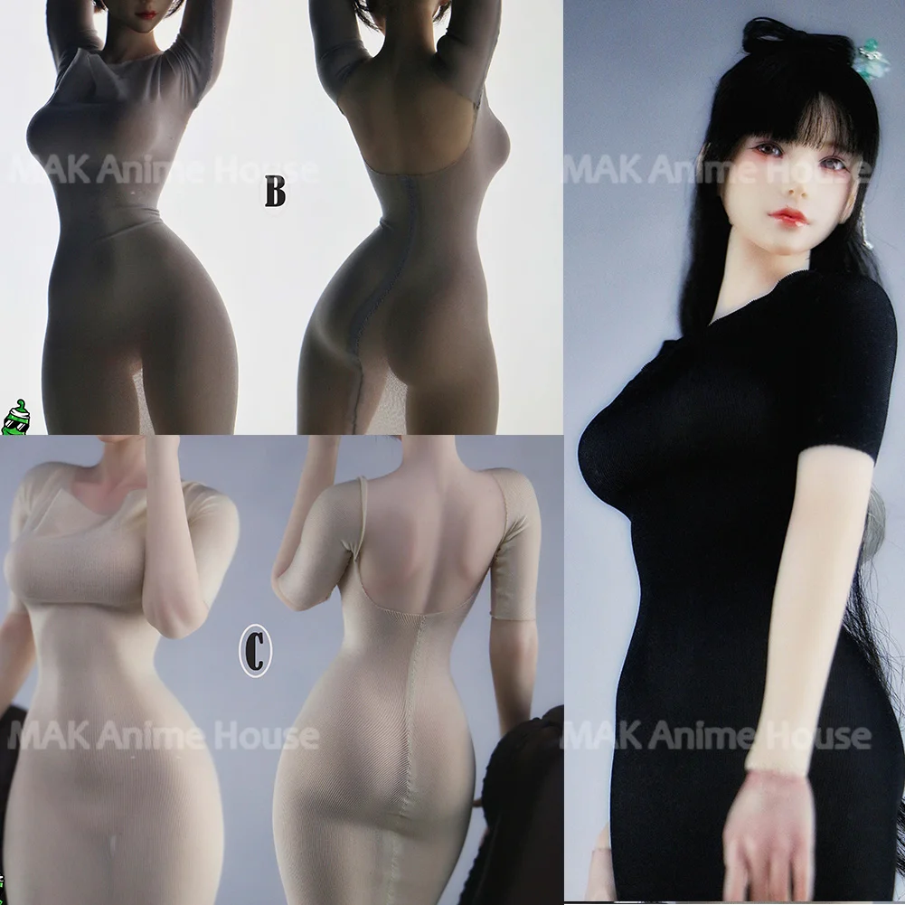 1/6 Tight Fitting Backless Ultra-Thin High Elasticity Sexy Hip Hugging Dress Clothes Model For 12'' Female Action Figure Body