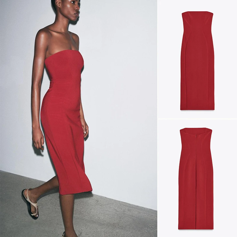 ربيع وصيف جديد وصول الأحمر مطوي التفاف الصدر ميدي الدكتور Ele عالية الخصر Svel تنورة طويلة المنتج الصيني...