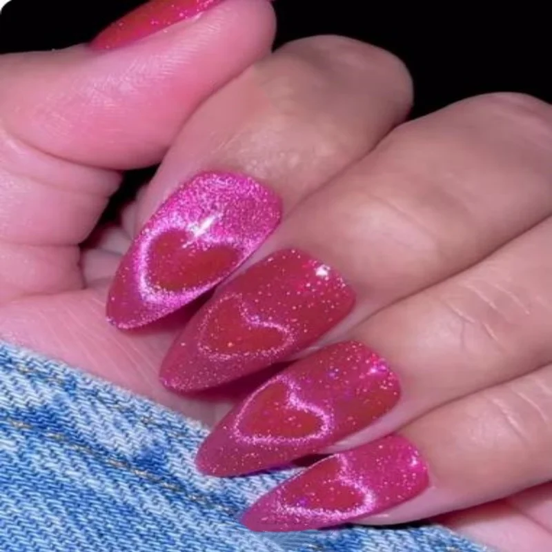 2Pcs 3D 하트 모양의 고양이 눈 자석 세트 라운드 마그네틱 스틱 키트 젤 폴란드어 DIY 디자인 네일 액세서리 도구와 Y 자형 철