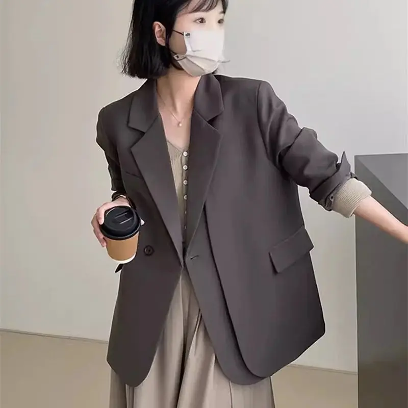 High end Gray Small Suit Jacket for Women's 2024 Summer New Loose and Design Sense Niche Small Figure Casual Korean Black Suit