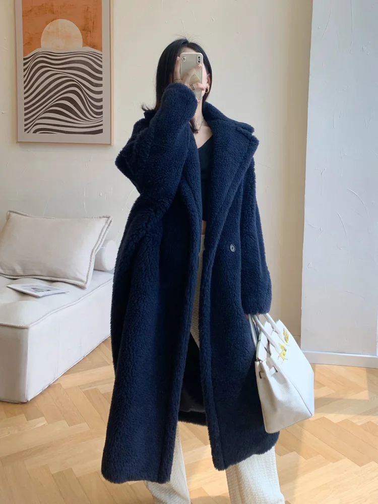 

2023 New Thick Teddy Bear Alpaca Fur Coat Women Loose Turn-down Long Sleeve Real Fur Caots Silhouette Long Jacket Autumn and Win