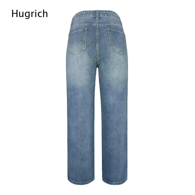 Women Mid Rise Straight Leg Denim Pants Medium Light Wash Classic Five Pocket Loose Casual Full Length Daily Jeans