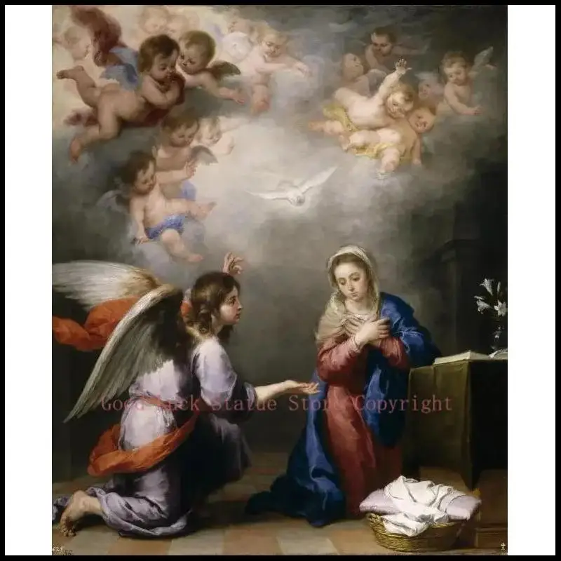 Venta al por mayor de cuadros decorativos para el hogar, arte mural para el salón, impresión en lienzo de la Anunciación de la Virgen María, de Angel Murillo Bartolomé Esteban.