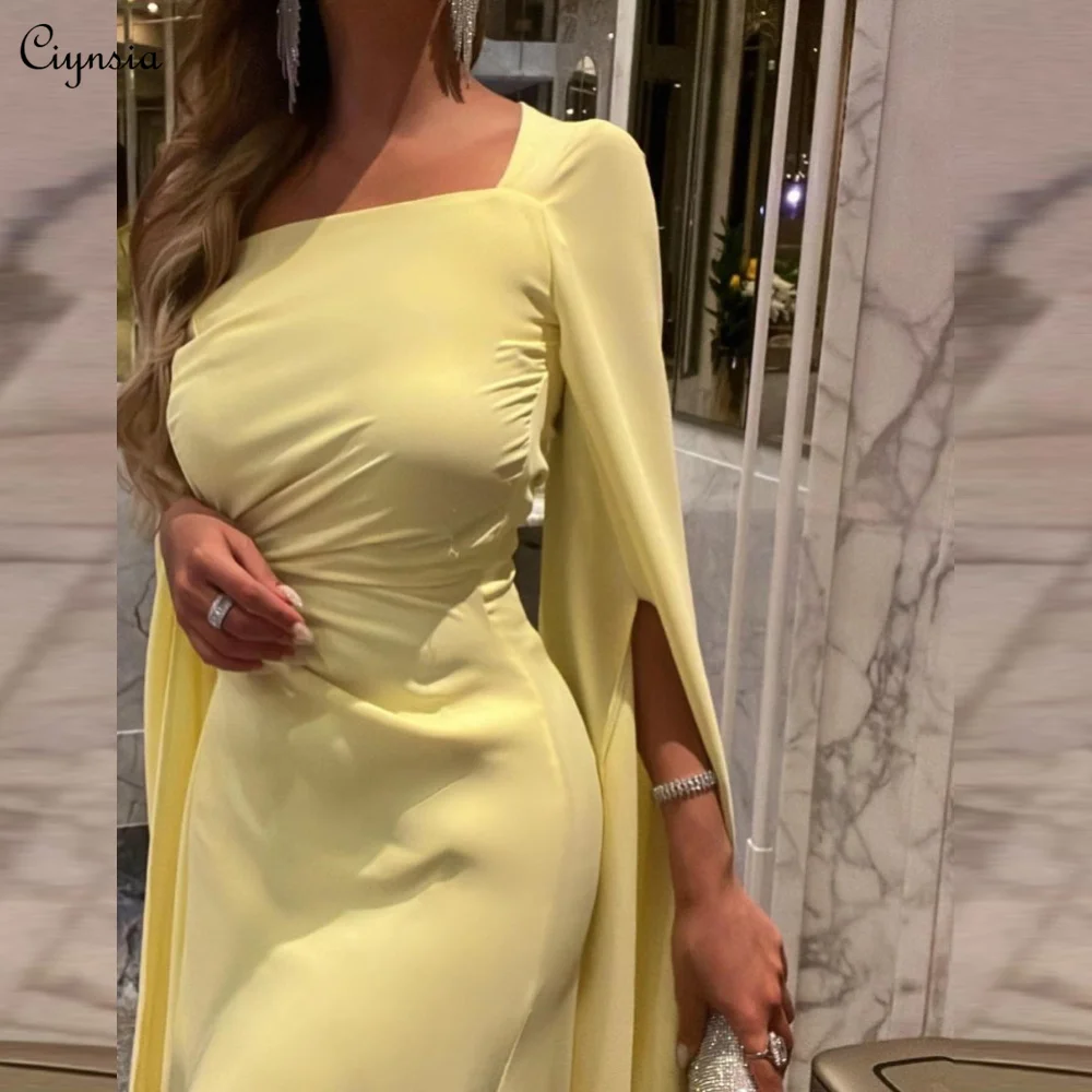 Ciynsia Elegant Square Neck Women Evening Dresses Mermaid Chiffon Yellow Saudi Arabia Formal Party Gowns Long Vestidos De Gala