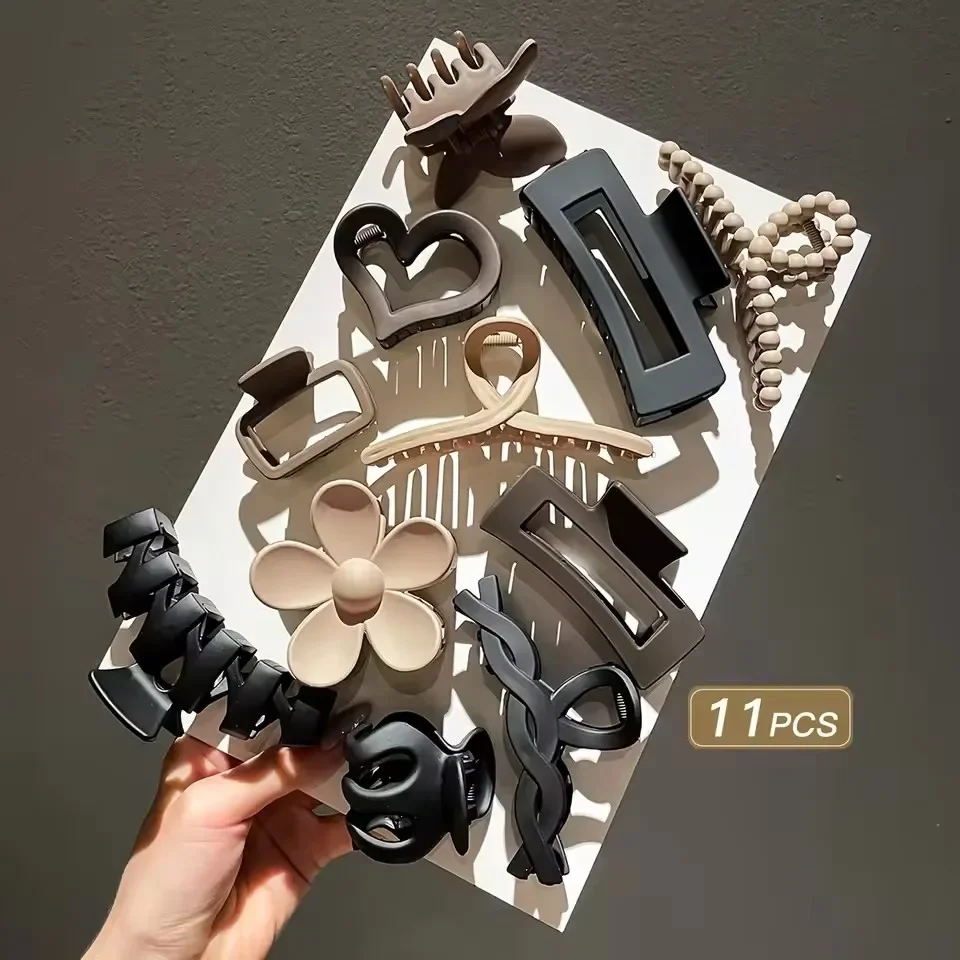 새로운 11종 헤어핀 세트 여성용 고급 무광택 클립 세트 다양한 스타일 뒷머리용 고급 헤어 샤크핀 헤어웨어 2026