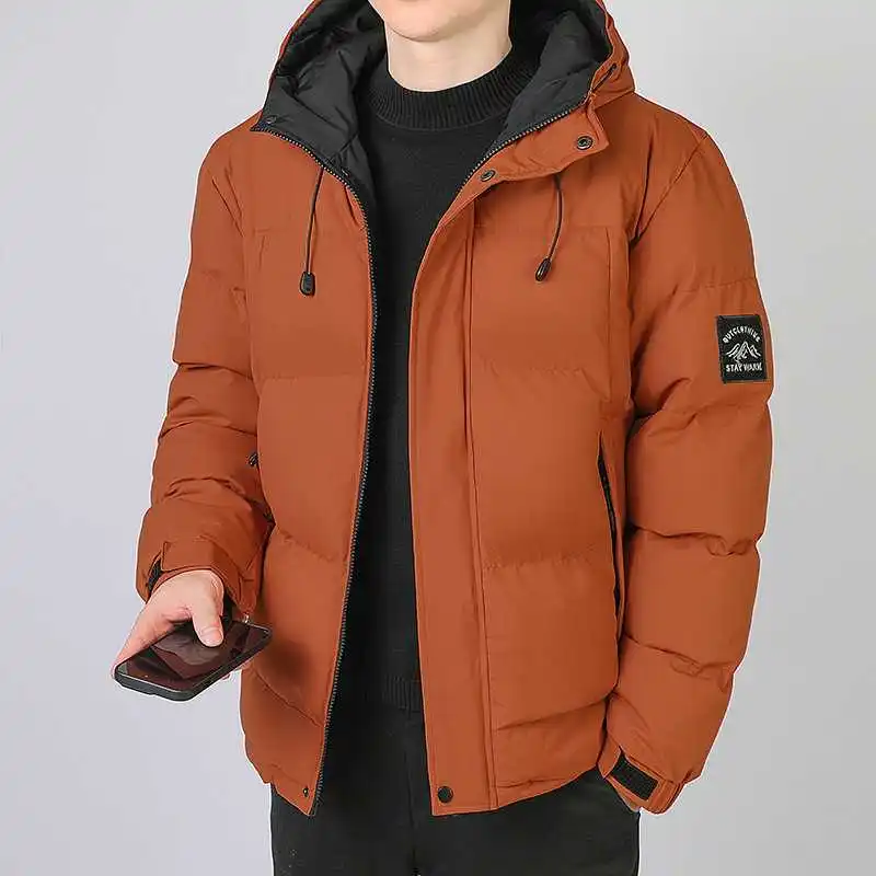 

Мужская зимняя куртка из утепленного хлопка, молодежная, модная, с капюшоном, утепленная, ветрозащитная, на молнии, приталенного кроя