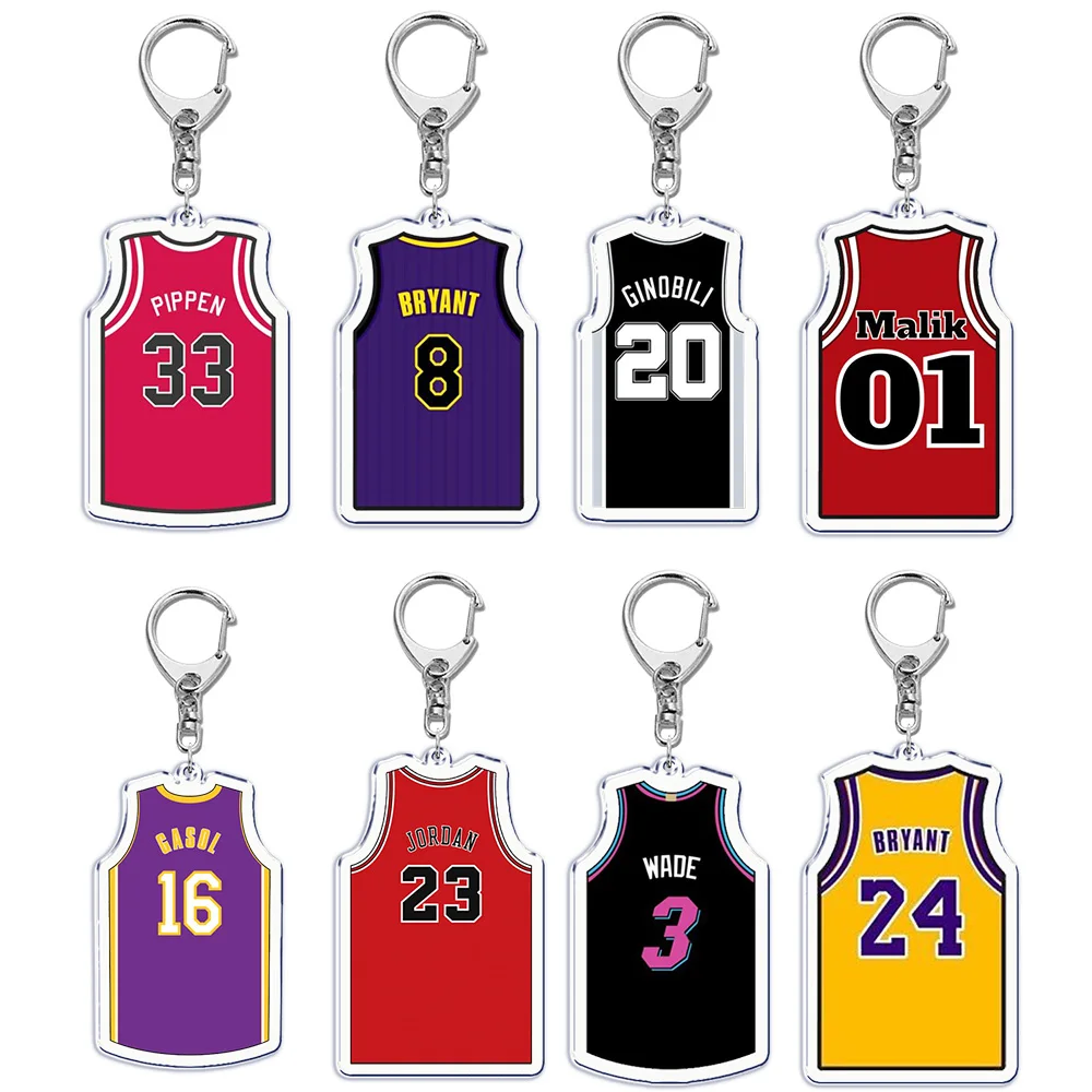 Basketball Stars Jerseys Key Chain Fashion Keychains Acrylic Bag Pendent Accessories Gift for Men Women Lanyard for Keys Casual