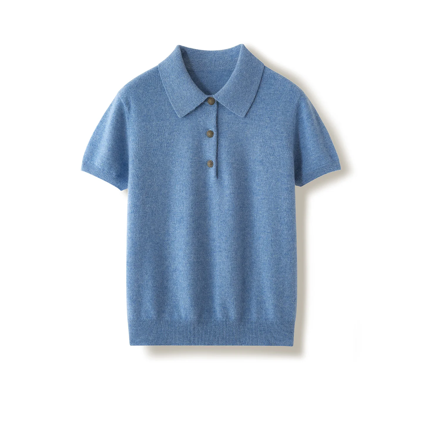 Conseine Aurora Button-down Cashmere Short-Sleeve Women's Polo Neck Business Casual Miu Tie Sleeve T-Shirt