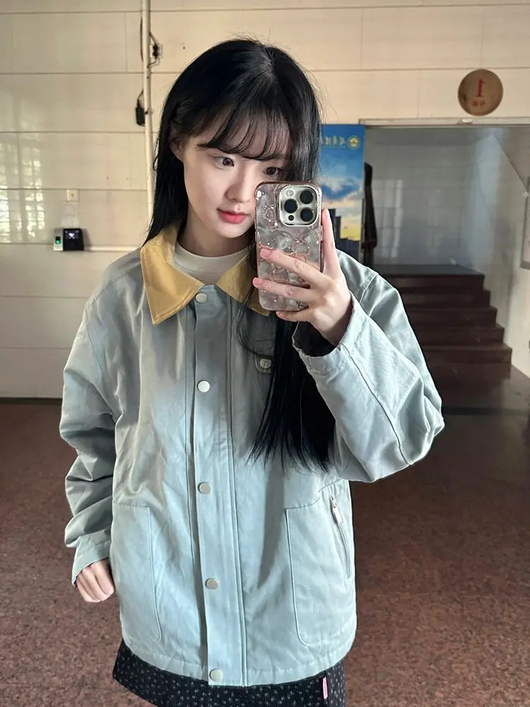 

Женские джинсовые куртки для женщин, удобные, грубые, красочные, уютные, прочные, с металлической пряжкой, в клетку, из овечьей шерсти, универсальные