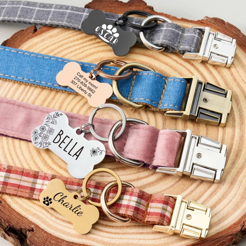 Personalised Dog Tag with Name, Customised Bone-Shaped Pet ID Tag, Suitable for Puppies or Dogs, to Be Used with a Collar