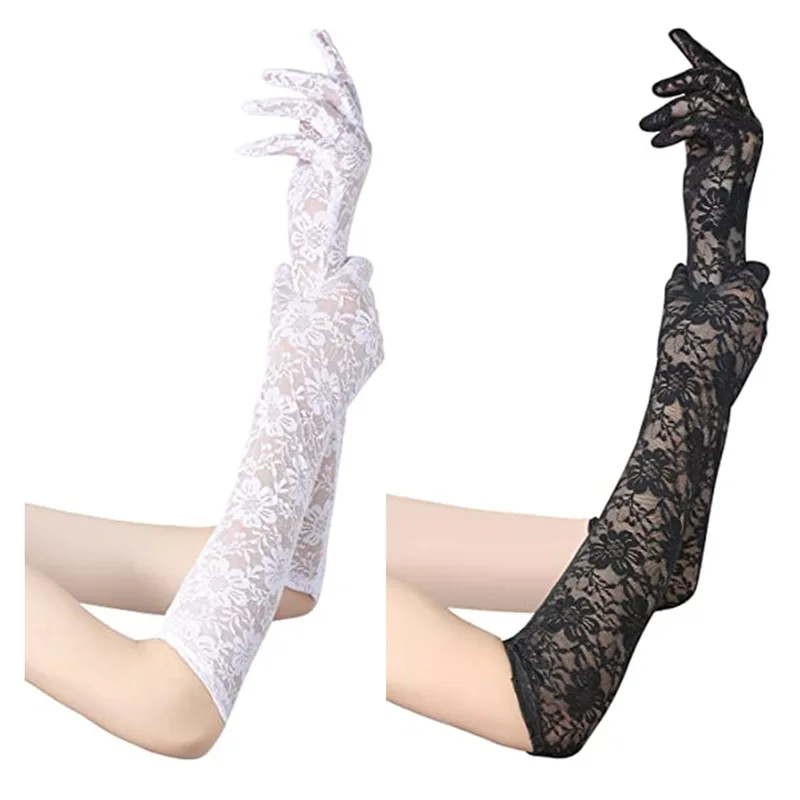 Floral for Wedding, Opera, Party, 1920s Flapper Long Elastic Lace Gloves