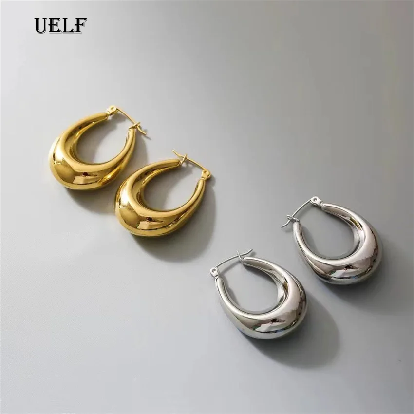 UELF Minimalist Stainless Steel Hoop Earrrings for Women Gold Color Metal Circle Earrings Vintage Girls Party Jewelry Gifts