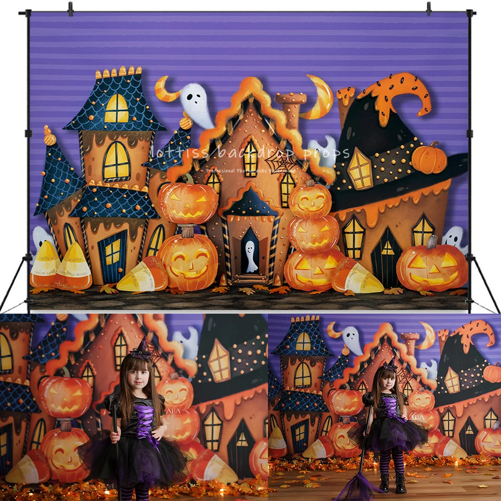 Gingerbread Halloween Village Backdrops Kids Photography Props Party Baby Cake Smash Birthday Festival Background