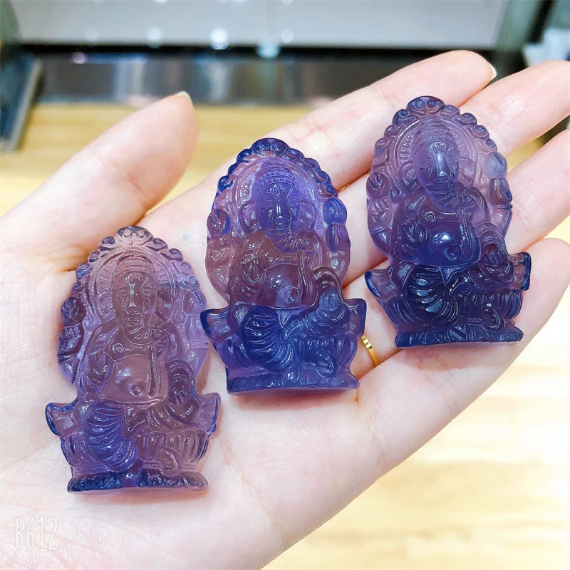 

Natural Purple Fluorite Ganesha Elephant God Healing Stones For Decoration Art Statue Gift For Decor Energy Jewelry 1pcs