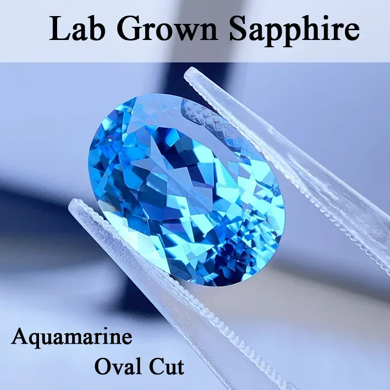 

L-Lab Grown Sapphire Aquamarine Color Oval Cut Quality Pendant Gemstones for Charms Jewelry Making Selectable Certificate